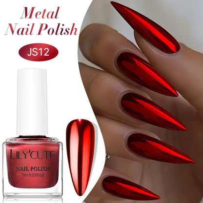 LILYCUTE 7ml  Mirror Metallic Nail Polish No Need of UV LED Lamp Nail Supplies Vernis Red Purple Mirror Effect for Nails