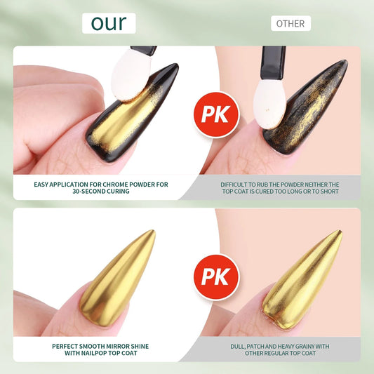 Nailpop Magic Mirror Top Coat 15ml Enhances Mirror Effect Long-lasting Shine Effect shines Gel Polish No Wipe Easy Application