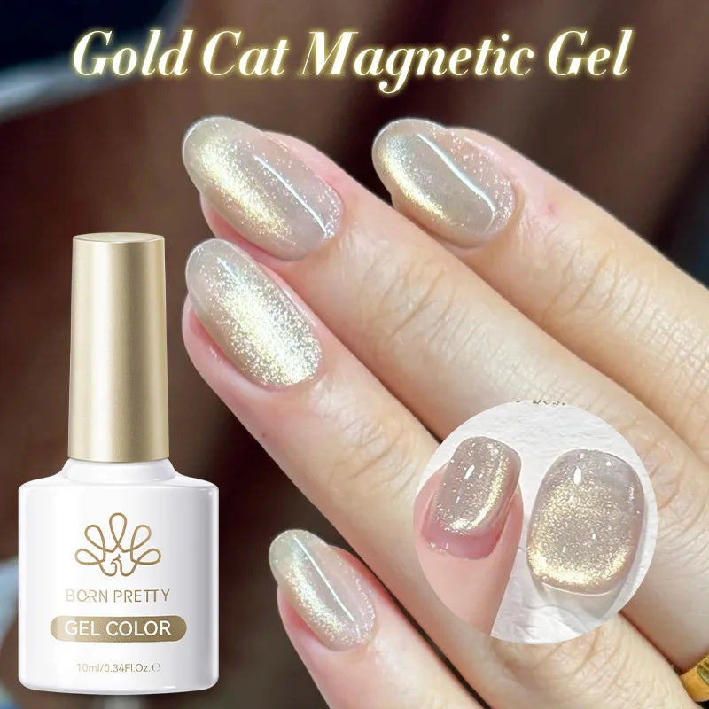 BORN PRETTY 10ml Flow Light White Cat Magnetic Gel Nail Polish Ultra Shine Soak Off UV Gel Mirror Glass Bead Gel Nail Art