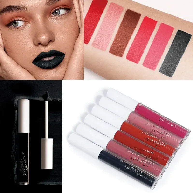 Punk Matte Black Liquid Lipstick Waterproof Long Lasting Party Lip Gloss Personality Velvet Nude Lip Tint Halloween Lips Makeup