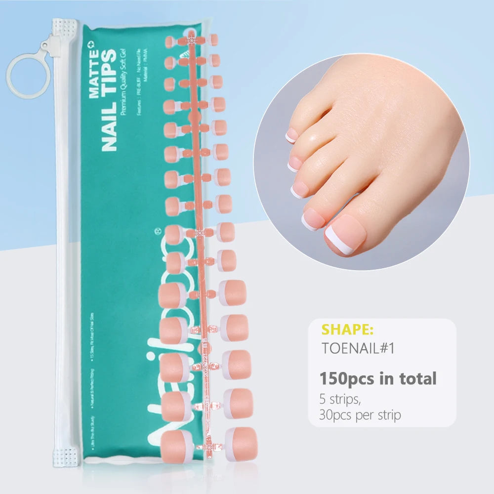 Nailpop 150Pcs Toe Nail Tips Short French Tip Press On Toenails Pink Soft Gel Toe Nail Tips Soak Off Fake Toe Nail Extensions