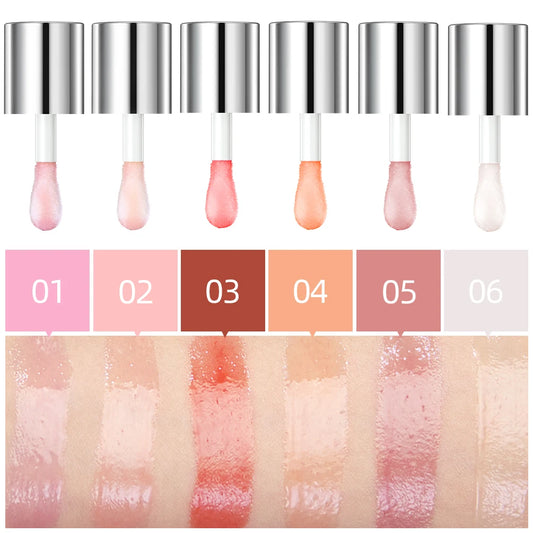 QIBEST Crystal Jelly Moisturizing Lip Oil Plumping Lip Gloss Makeup Sexy Plump Lip Glow Oil Tinted Lip Plumper Lip Care 6 Colors