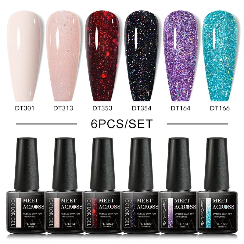 MEET ACROSS 6Pcs Gel Nail Polish Set Pink Red Green Macaron Color Manicure Kit For Nails UV Gel Nail Art Varnish Nail Supplies