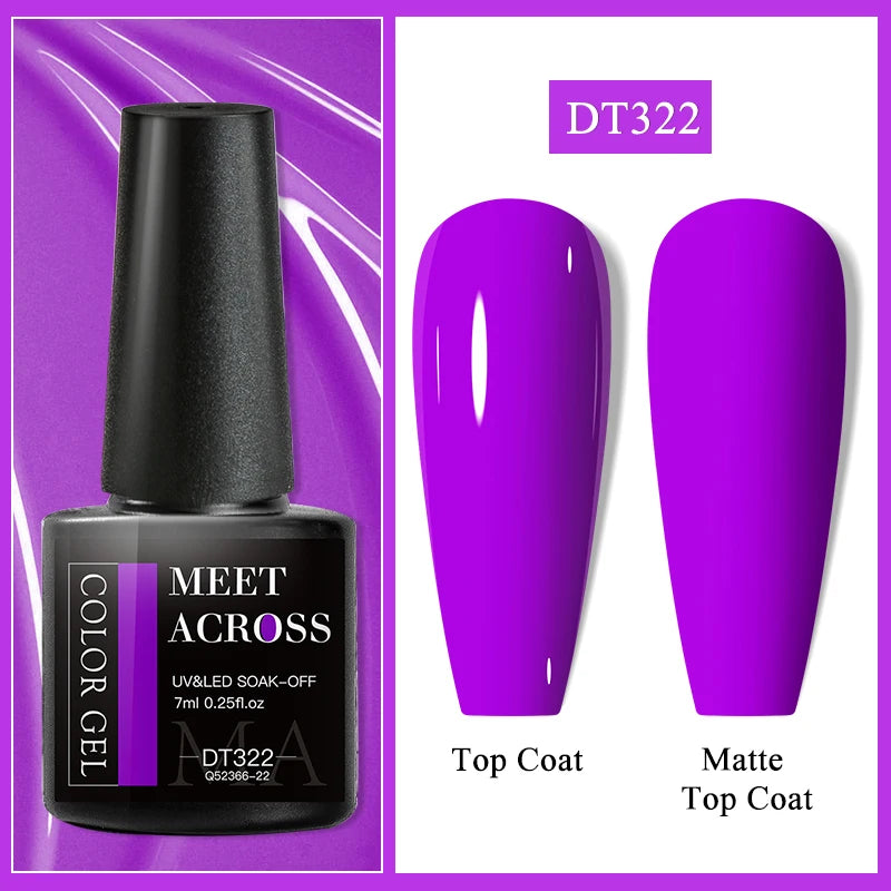 MEET ACROSS 7ml Purple Nail Gel Polish Semi Permanent Nail Art For Nails Decoration UV LED Painting Gel Varnish Nail Supplies