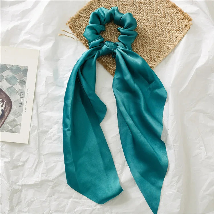 2023 Fashion Print Chiffon Long Ribbon Scrunchies Women Girls Ponytail Scarf Elastic Hair Bands Ties Hair Accessories Wholesale