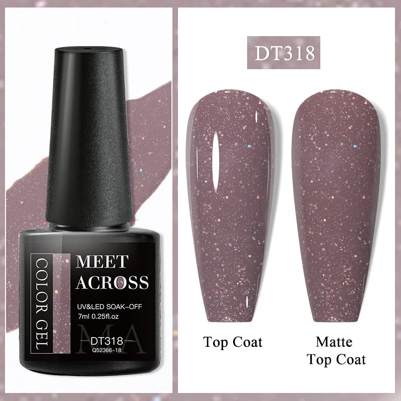 MEET ACROSS 7ml Purple Nail Gel Polish Semi Permanent Nail Art For Nails Decoration UV LED Painting Gel Varnish Nail Supplies