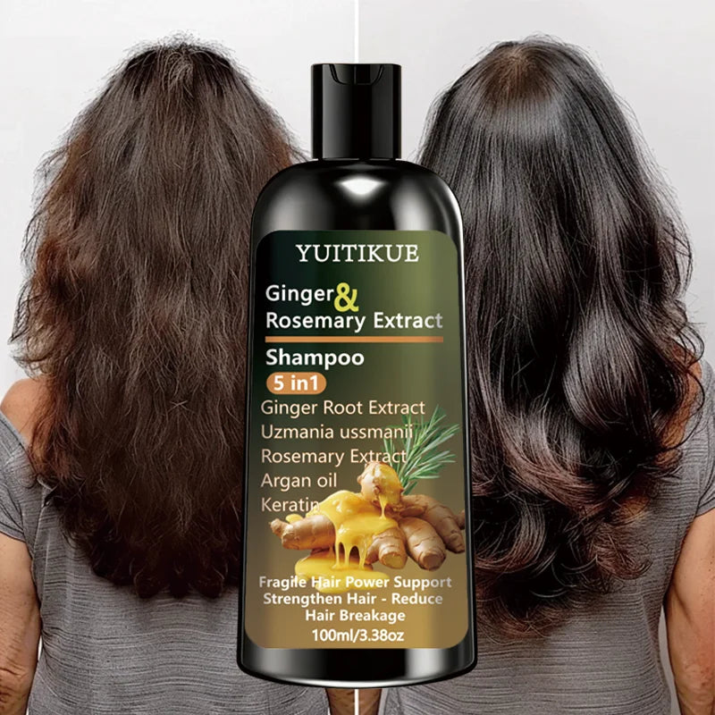 Ginger & Rosemary Shampoo 5 in 1, Strengthen Fragile Hair & Reduce Breakage, with Keratin & Argan Oil, 100ml
