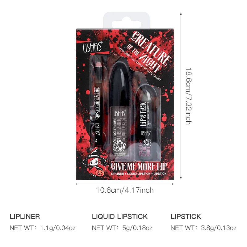 Long Lasting Velvet Lipstick Set Matte Non Transfer Waterproof Lip Gloss Liner Combo High Color Intensity Halloween Makeup