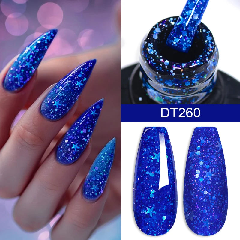 MEET ACROSS 7ml Rubber Base Gel Glitter Nude Pink White 2 In 1 Gel Nail Polish Nail Art Varnish For Nails Winter Autumn Manicure