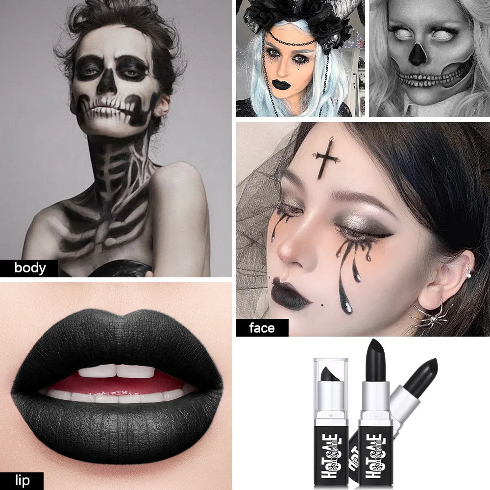 BAOLISHI Black Lipstick Matte Pearlescent Double Texture Dark Lipstick Halloween Creative Cos Personalized Lip Makeup