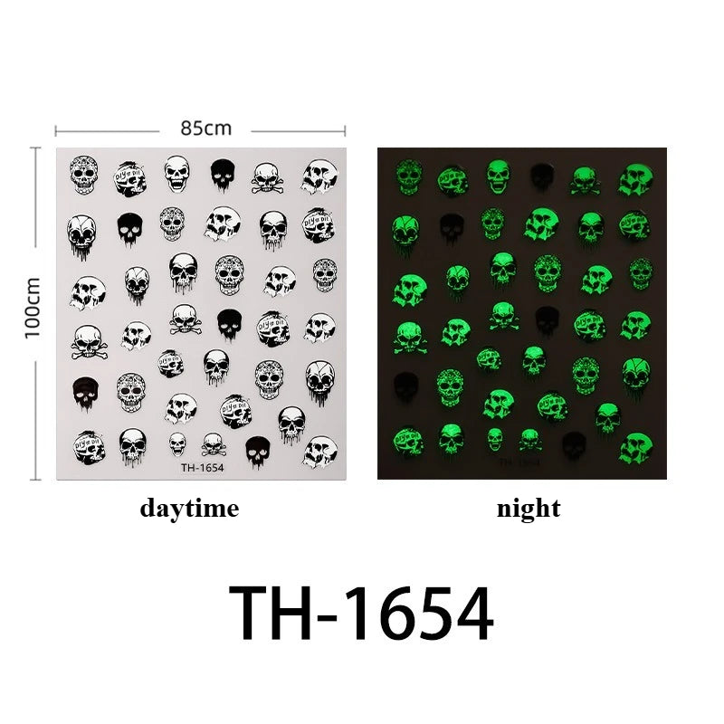Halloween Nail Stickers - 3D Glow in Dark Cute Ghost Design Luminous Self Adhesive Nail Decals for Halloween