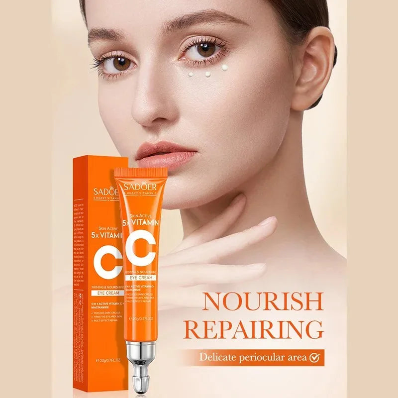 SADOER Vitamin C Eye Cream Anti Dark Circles Eyes Bags Remover Moisturizing Brightening Firming Skin Care Products for Eyes