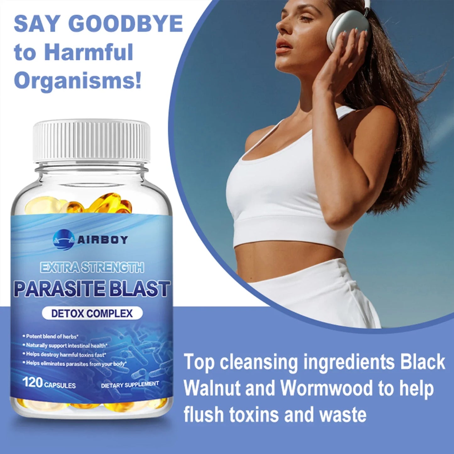 Parasite Blast - with Cranberry, Garlic Extract, Black Walnut Hull, Wormwood, Premium Formula - 120 Capsules