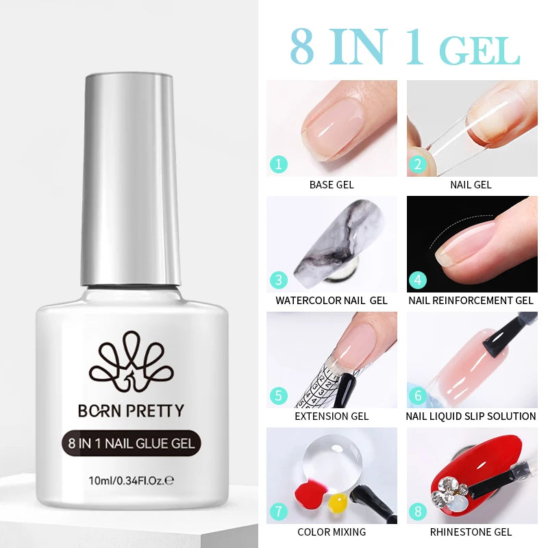 BORN PRETTY 6 in 1 Nail Glue Gel Extra Strong Adhesive for Press on Nails Clear Acrylic Tips Extension Gel Strengthener Gel