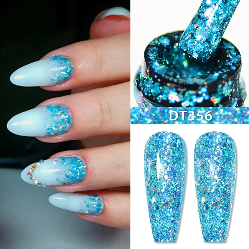 MEET ACROSS 7ml Glitter Gel Nail Polish Sparkly Sequins UV LED Soak Off Varnish For Manicure Semi Permanent Nail Art Gel Polish