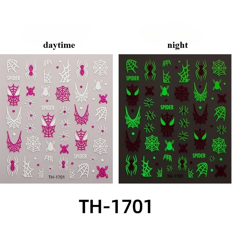 Halloween Nail Stickers - 3D Glow in Dark Cute Ghost Design Luminous Self Adhesive Nail Decals for Halloween