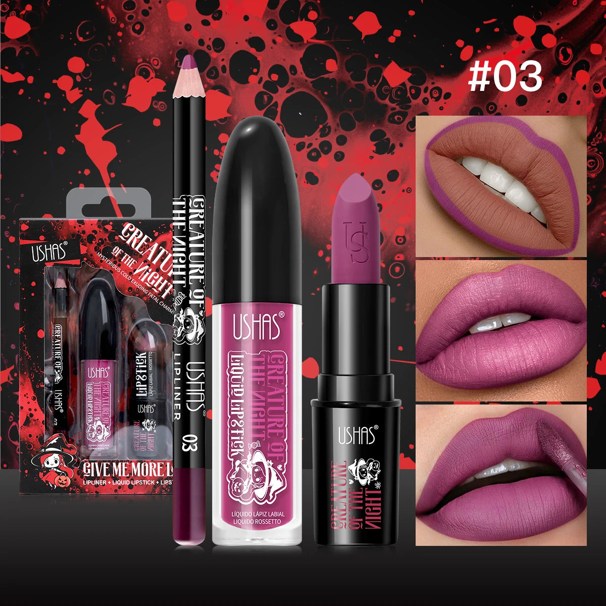 Long Lasting Velvet Lipstick Set Matte Non Transfer Waterproof Lip Gloss Liner Combo High Color Intensity Halloween Makeup