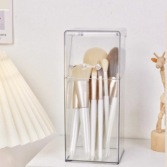 1pc Plastic Makeup Brush Storage Box, Minimalist Clear Multifunction Makeup Brush Storage Holder For Home