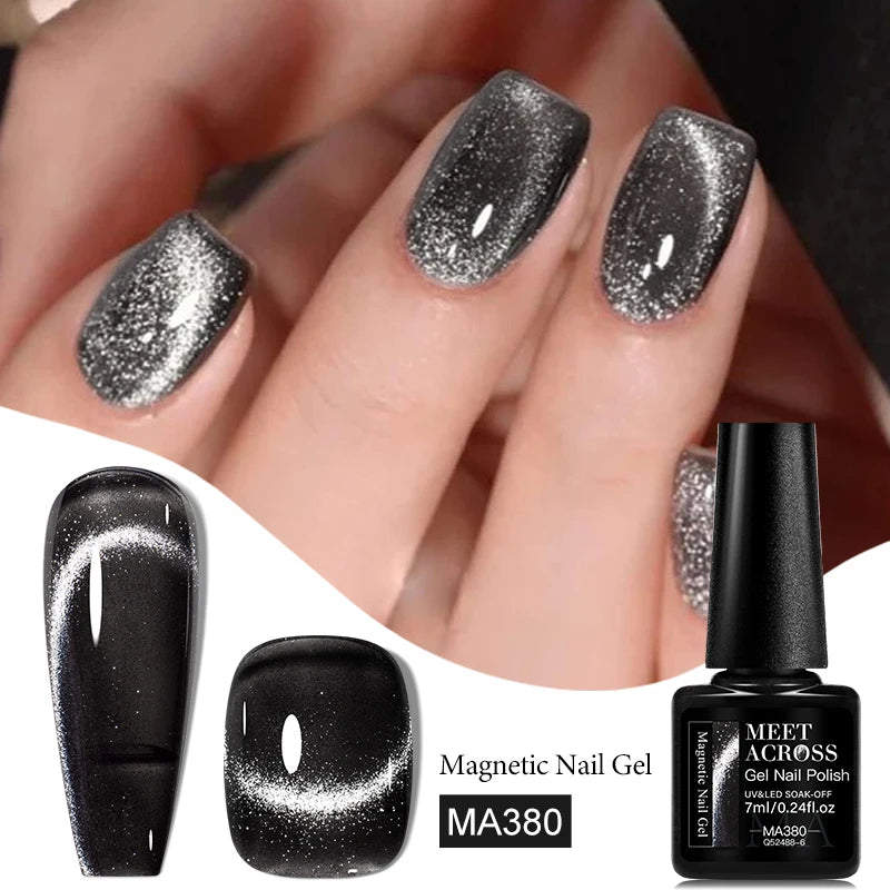 MEET ACROSS Pink Red Cat Eye Gel Nail Polish 7ml Jelly Amber Cat Magnetic Gel Nail Soak Off UV LED Semi Permanent Gel Nail Art