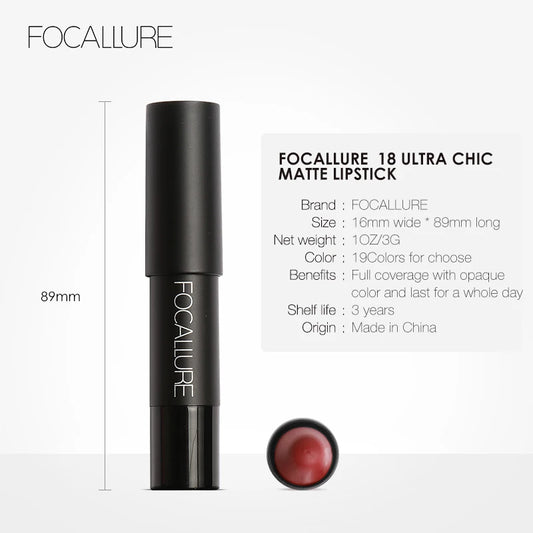 Focallure Matte Lipstick 19 Colors Long-Lasting Waterproof Soft Texture Lipstick Set Red & Nude Shades Cosmetic Glam Batom