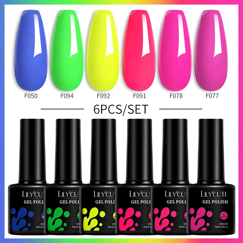 LILYCUE 6Pcs/Set Red Nude Glitter Gel Nail Polish Gorgeous Full Coverage Soak Off UV Gel Nail Art Base Top Coat Gel Polish Kits
