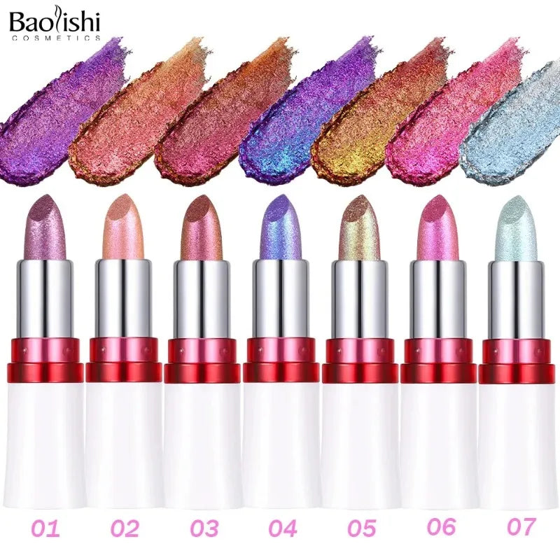 Metallic Lipstick Blue Purple Chameleon Lipstick Glitter Diamond Shimmer Color Changing Lip Gloss Pearl Shine Charming Makeup