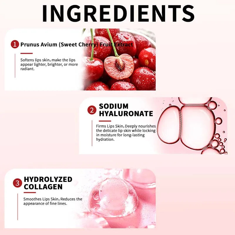 Cherry Lips Mask Sheets For Dark Lips Soft and Smooth Lips Skin Firms Brighten Reduce The Look Of Dark Spots Collagen Lips Mask