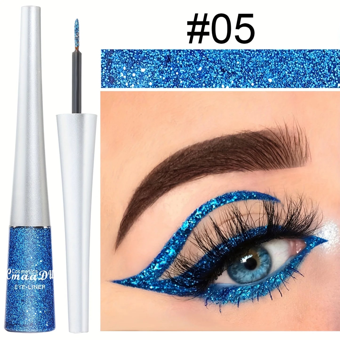 Long-Lasting Liquid Eyeliner Pen - Shimmer in Silvery, Green & Blue | Waterproof, Smudge-Proof Makeup