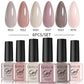 LILYCUE 6Pcs/Set Red Nude Glitter Gel Nail Polish Gorgeous Full Coverage Soak Off UV Gel Nail Art Base Top Coat Gel Polish Kits