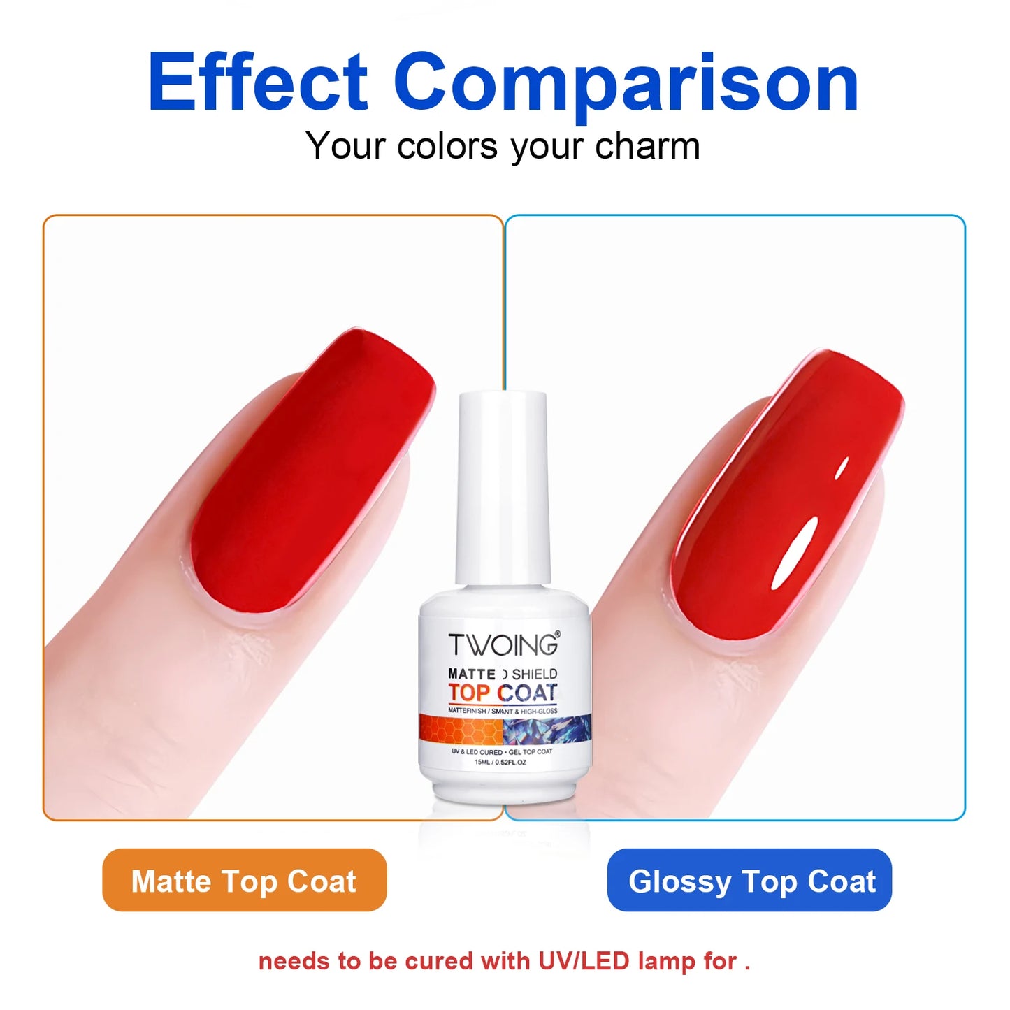 TWOING 15ml New Super Shine Top Coat Gel Nail Polish Diamond Topcoat No Wipe Sealer Gel Finish Manicure Nail Art Salon Quality