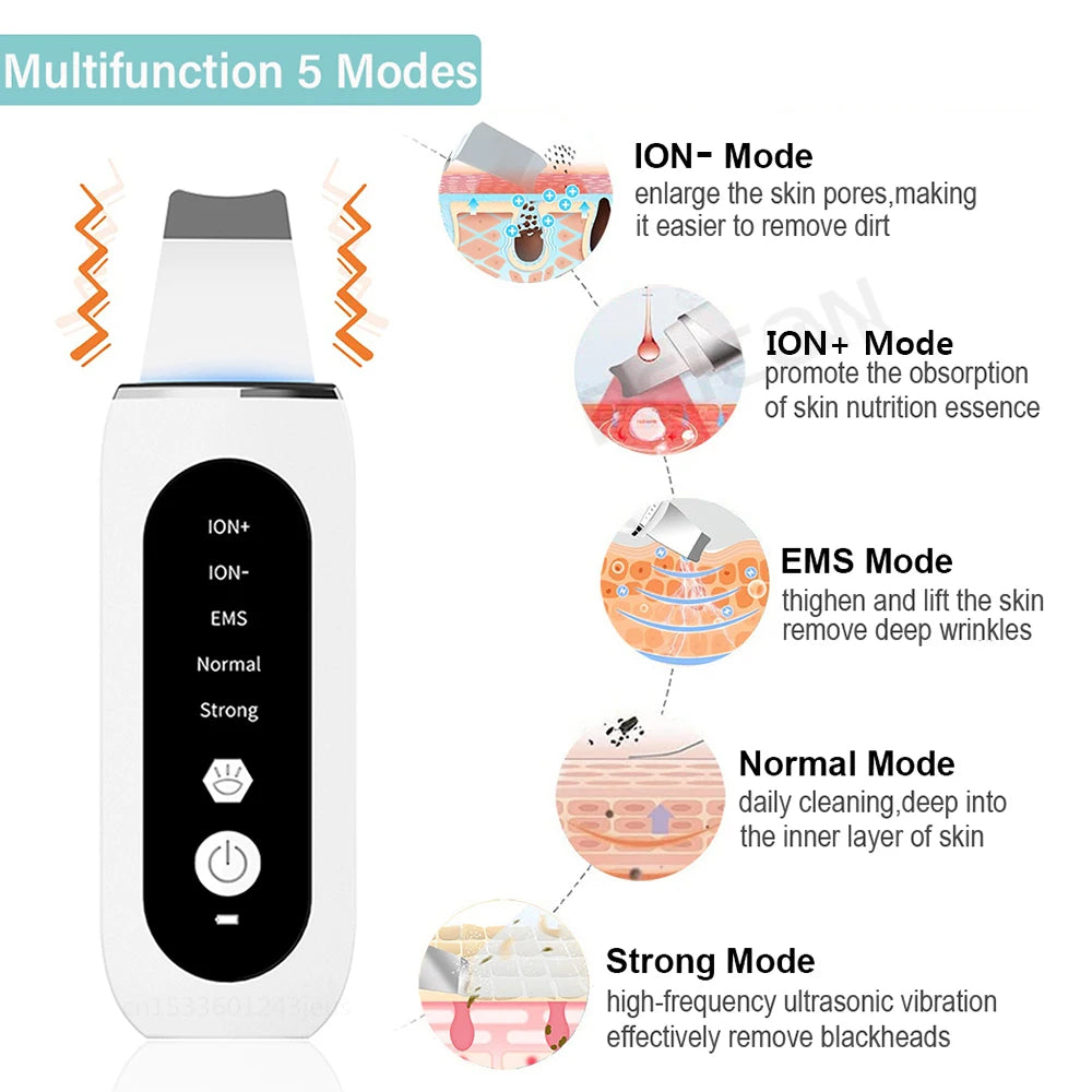 Ultrasonic Skin Scrubber Facial Peeling Face Scrubber Blackhead Remover Ance Pore Deep Facial Cleaning Spatula Facial Cleanser
