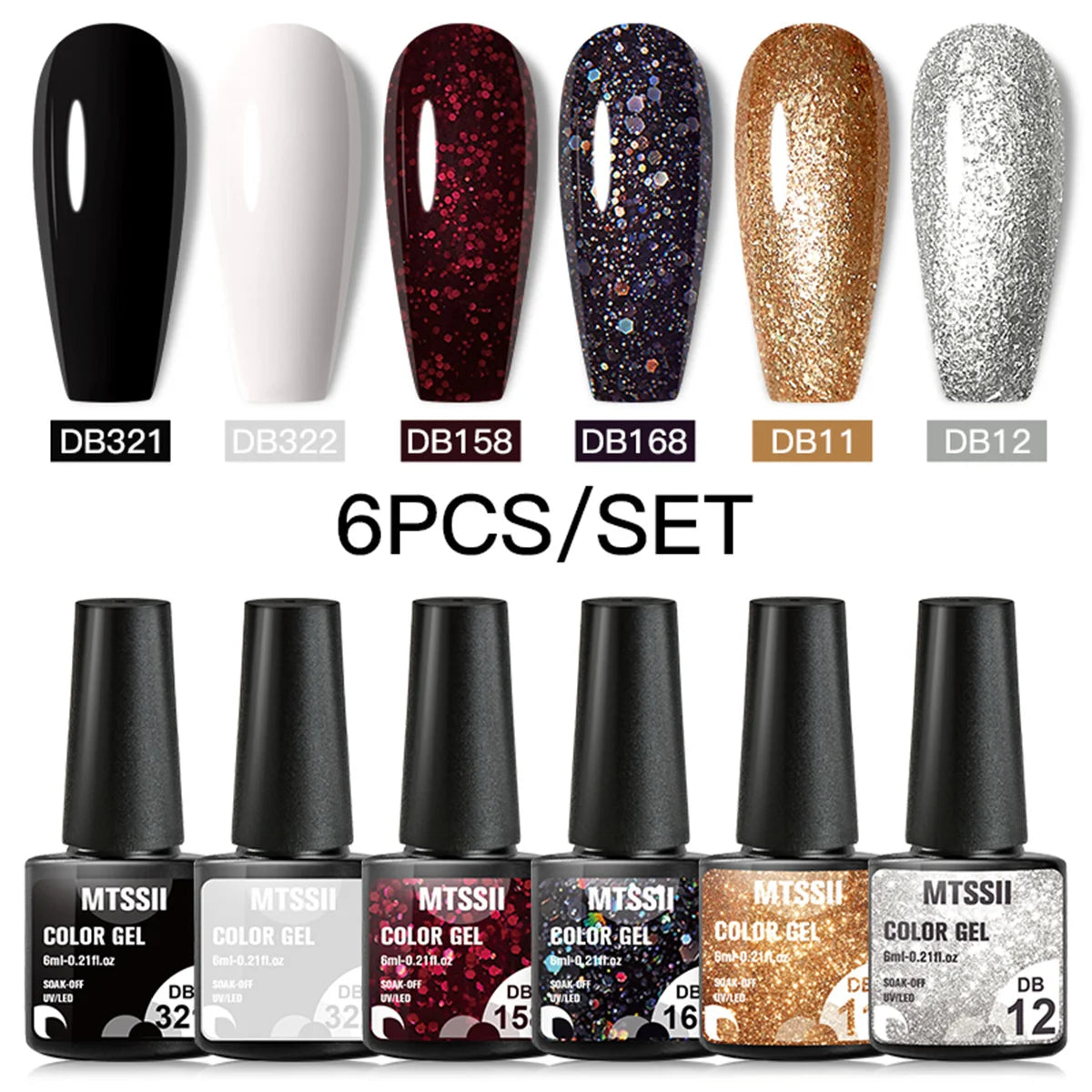 Mtssii 6PCS/Set Sparkly Nude Pink Gel Nail Polish Glitter Semi Permanent Nail Art LED UV Soak Off Gel Varnish Nail Supplies