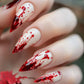 24pcs Halloween Blood French Fake Nail Tips Sweet Cool Bat Skeleton Pattern Round Almond Press on Nails Spider Web False Nail