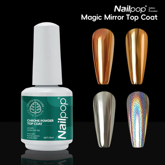 Nailpop Magic Mirror Top Coat 15ml Enhances Mirror Effect Long-lasting Shine Effect shines Gel Polish No Wipe Easy Application