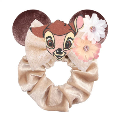 Disney Mouse Ears Velvet Scrunchies Hairband Women Elastic Ponytail Holder Girls Sequin Bow 2023 Kids Party DIY Hair Accessories