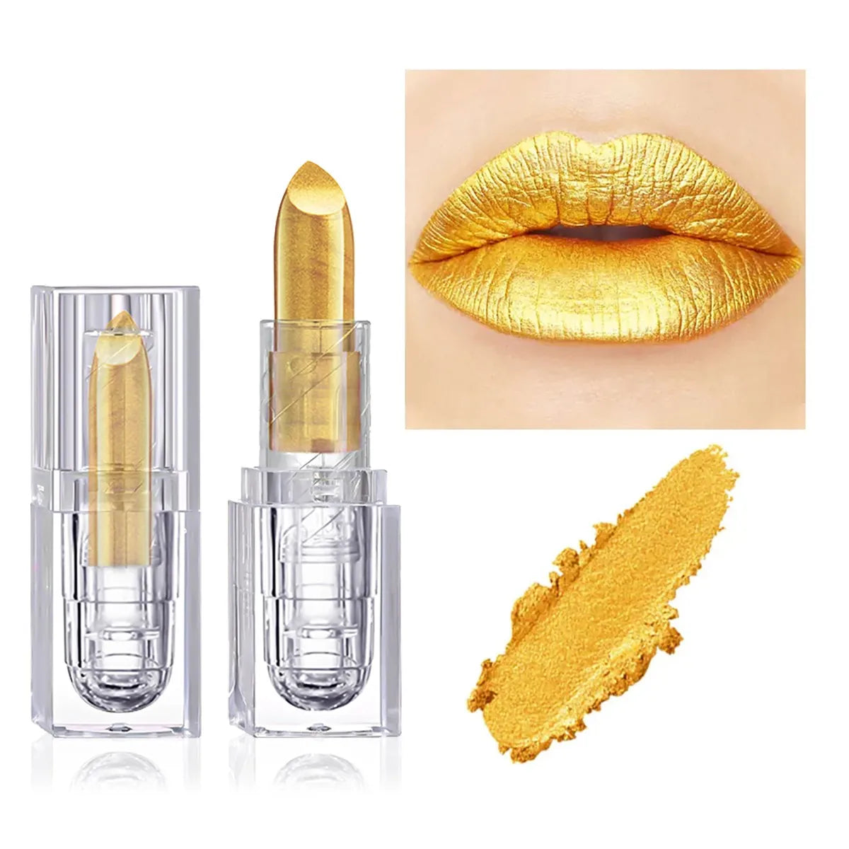 High-pigmented Gold Lipstick Shiny Metallic Matte Velvet Waterproof Long Lasting Sexy Gold Lip Gloss Women Lip Makeup Halloween