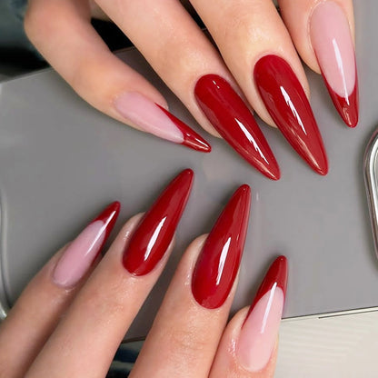 Wine Red Long Stiletto Fake Nails for Halloween Party Full Cover Press On Nail Spicy Girls Charm Manicure Daily False Nail 24Pcs