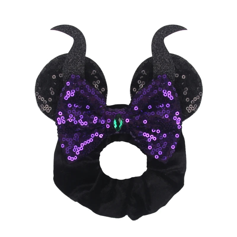Disney Mouse Ears Velvet Scrunchies Hairband Women Elastic Ponytail Holder Girls Sequin Bow 2023 Kids Party DIY Hair Accessories