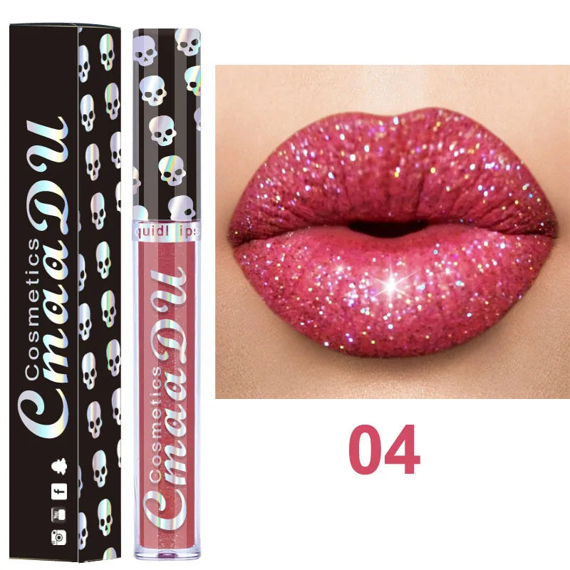 8 Colors Shiny Lip Gloss Laser Skull Diamond Phantom Metal Lipgloss Cosmetic Makeup Beauty Tools For Women Girls
