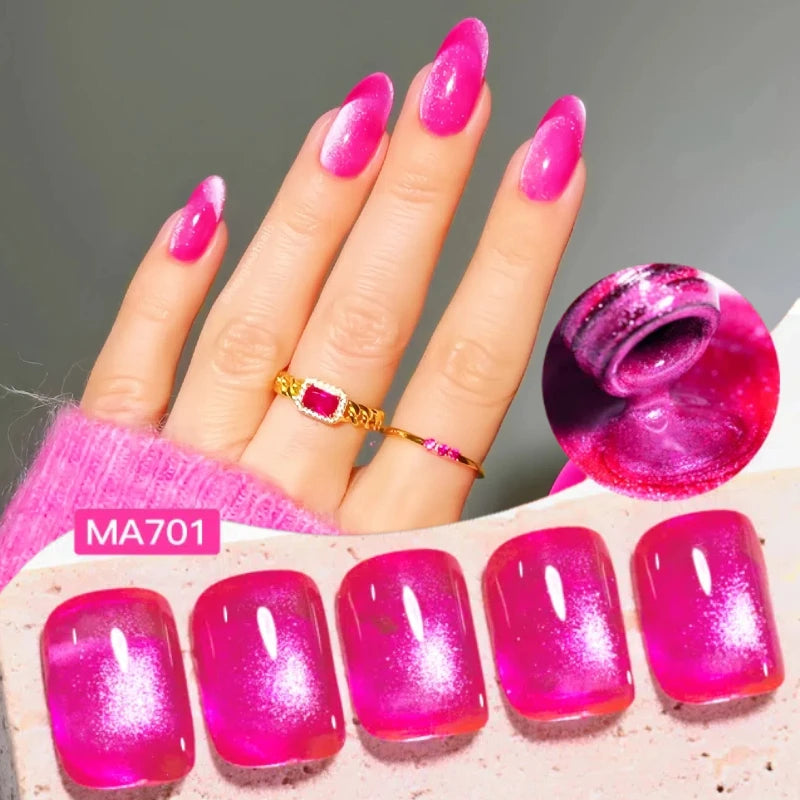 MEET ACROSS Guava & Grape Color Cat Magnetic Gel Green Glass Bead Cat Eye Gel Soak Off UV Gel Nail Art Varnish Salon Home DIY
