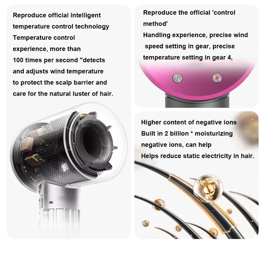 Leafless constant temperature hair dryer for personal hair care and styling; home professional hair style accessories kit (5+1)