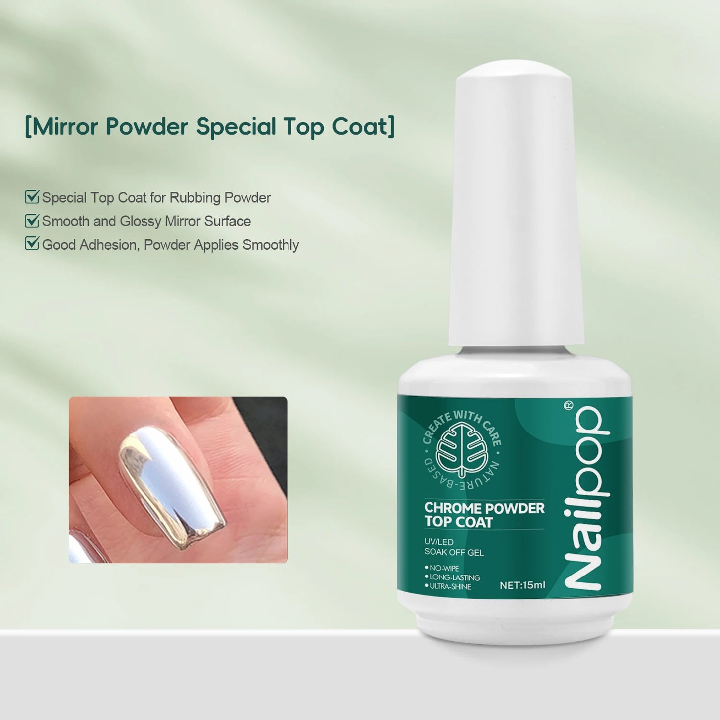Nailpop Magic Mirror Top Coat 15ml Enhances Mirror Effect Long-lasting Shine Effect shines Gel Polish No Wipe Easy Application