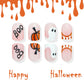 Cute Halloween Nails 24pcs Press On Nails Ghost Pumpkin BOO Letter Design Short Square Fake Nails with 1 Jelly Glue 1 Nail File