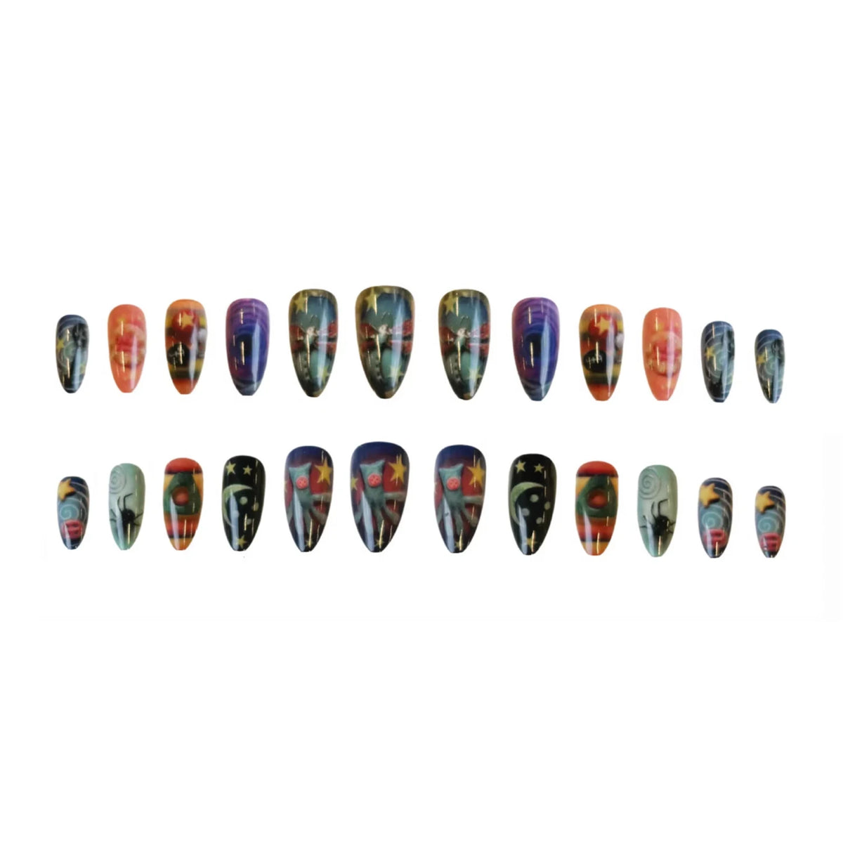 24pcs Press on Nails Resin False Nail Tips Pre-Painted for Halloween Party Gothic Cosplay Accessories