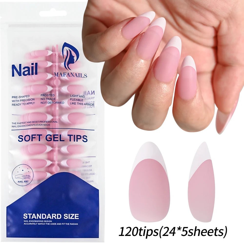 120pcs Pink Ombre Medium Coffin Press On Nails Glossy Handmade Acrylic Fake Nails Tips Gradient Design Artificial False Nails