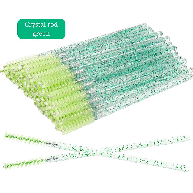 NEW 50Pcs Makeup Eyelash Brushes Disposable Crystal Eyebrow brush Diamond Handle Mascara Wand Applicator Lashes Extension Tools