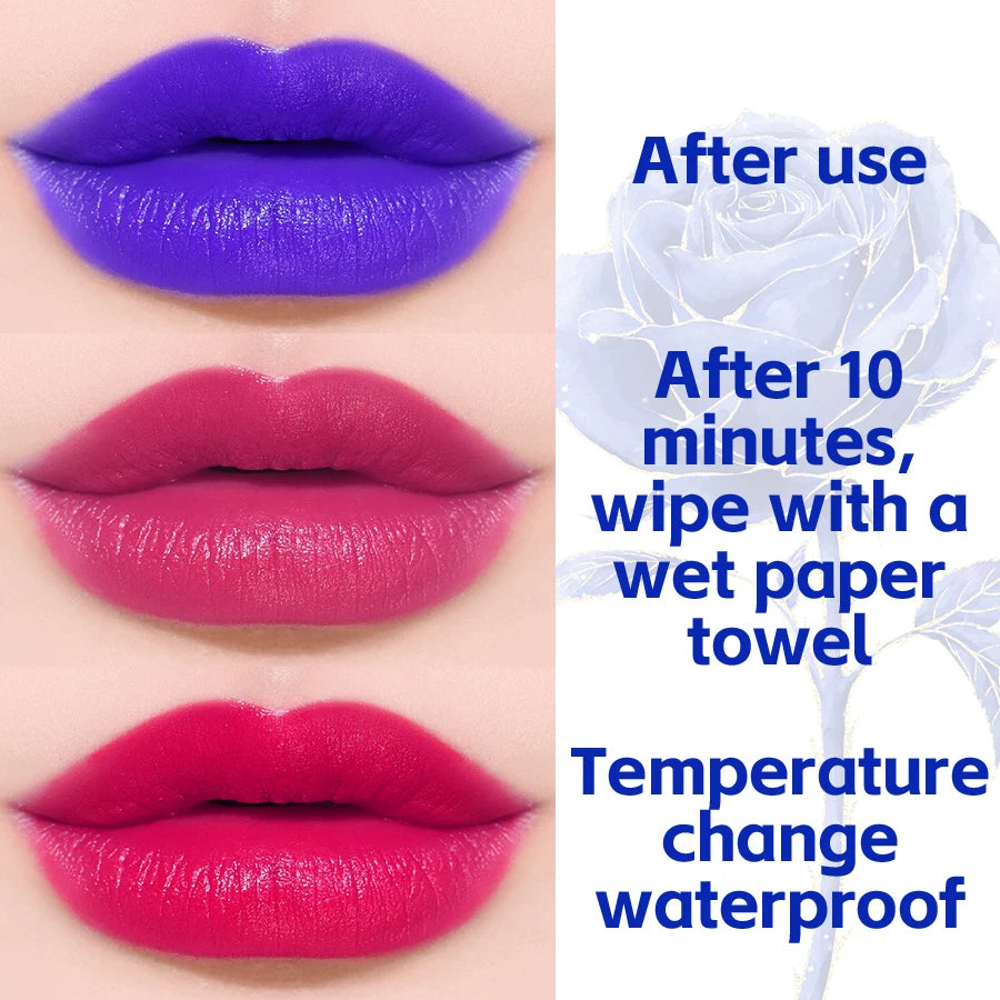 Blue Rose Lipstick – Temperature Color-Changing, Moisturizing Lip Tint Gloss, Shiny Lipstick for Female Makeup