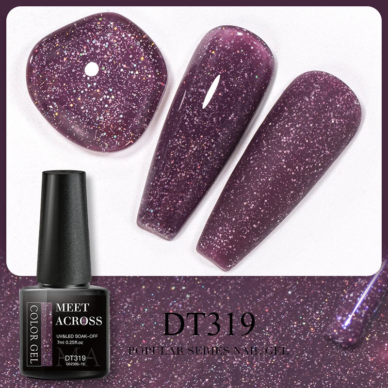MEET ACROSS 7ml 140 Colors Glitter Gel Nail Polish Fluorescent Laser Semi Permanent Soak Off Nail Art UV Gel Varnish Manicure