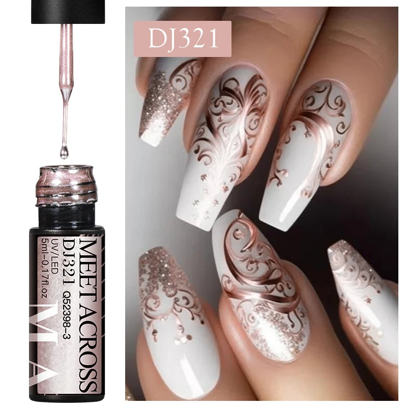 MEET ACROSS 5ml Sliver Metallic Liner Gel Nail Polish Super Bright Mirror Effect Painting Drawing Line Graffiti Stripe Nail Art