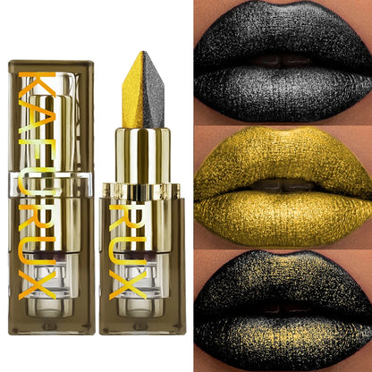 1pc Two-tone Color Glitter Lipstick Non-stick Cup Matte Black&yellow Lip or Eye Makeup Diamond Lipstick or for Eye Shadow Gifts